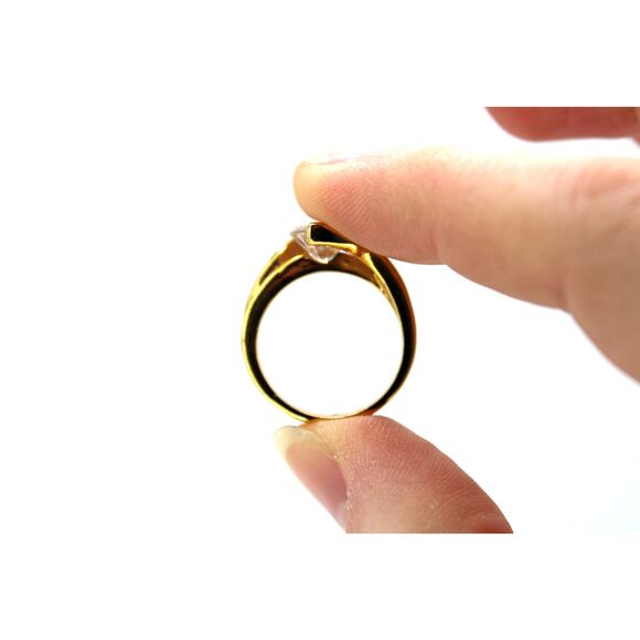 Gold-tone Cubic Zirconia MCM Style Ring - Picture 3 of 5